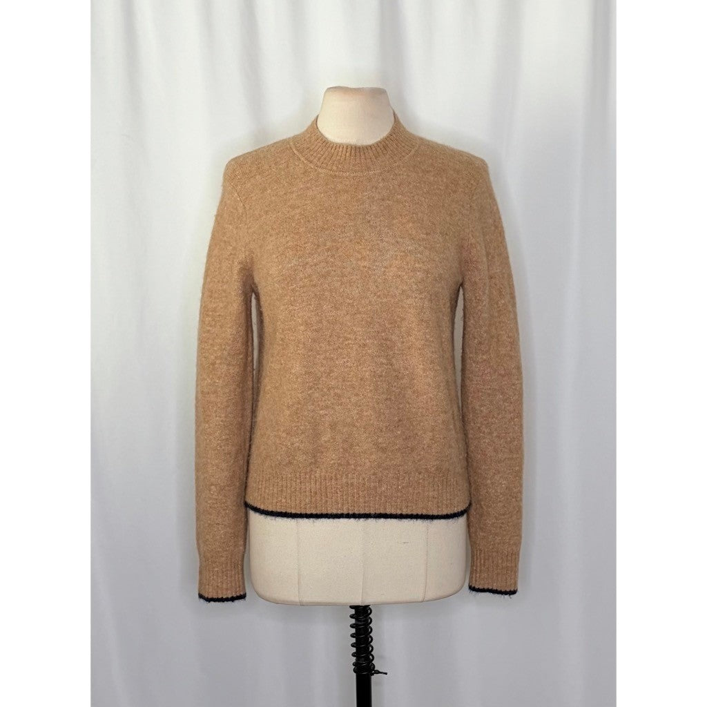 VINCE Contrast Tip Wool Alpaca Pullover Sweater Camel Brown Navy Blue Medium