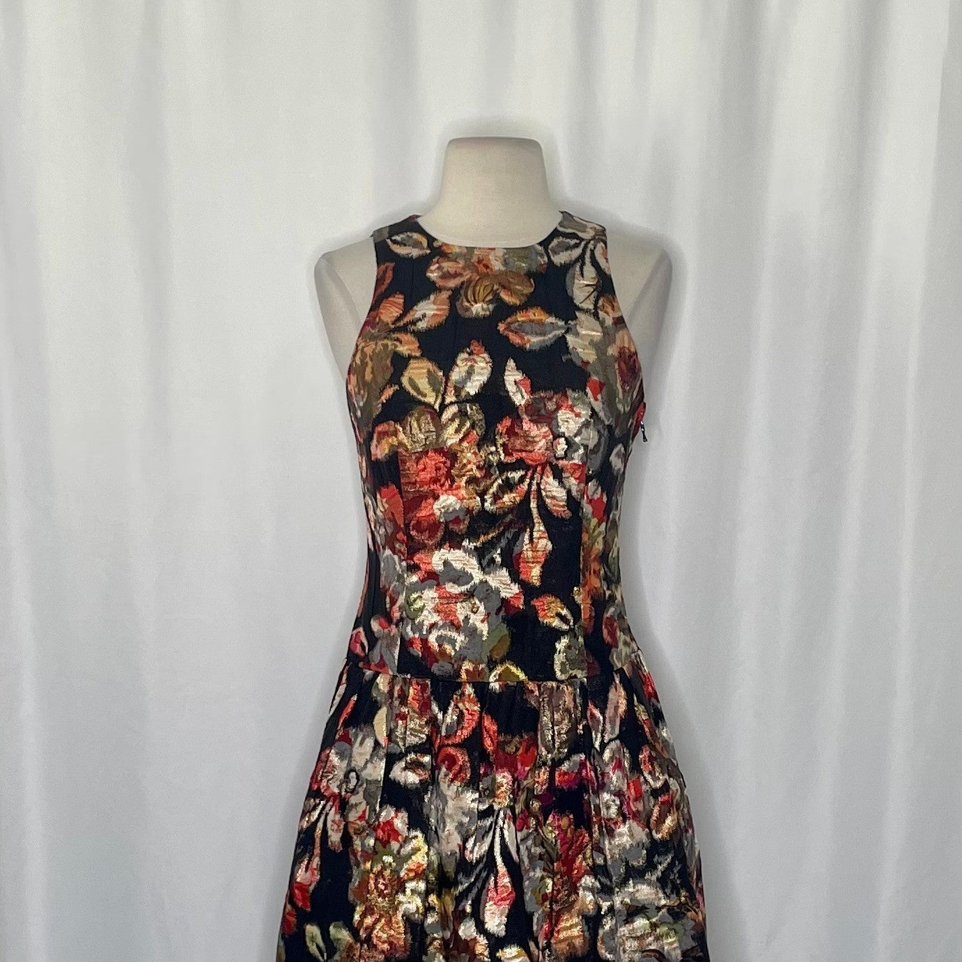 Anthropologie LEIFSDOTTIR Adelita Floral Brocade Metallic Dress Party Size 2
