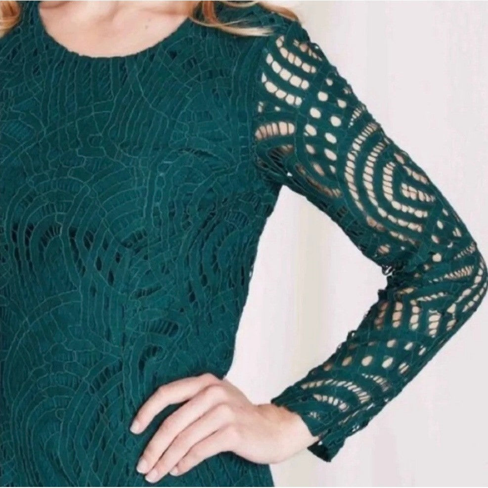 BODEN Zeta Emerald Green Lace Shift Dress Preppy Office Coquette Business 16