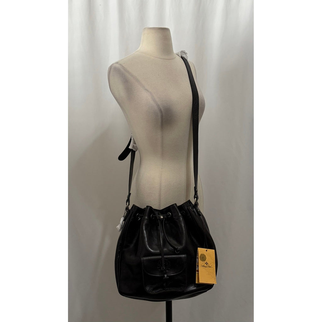 NWT!! PATRICIA NASH Giorgia Drawstring Black Leather Purse Bucket Bag Black