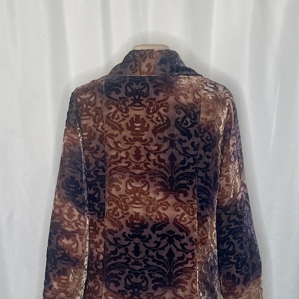 SUNDANCE Firelight Silk Velvet Blazer Jacket Damask Burnout Brown Purple Size 10