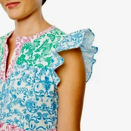 ROLLER RABBIT Aitona Pippa Dress Tiered Tropical Floral Jungle Print Small