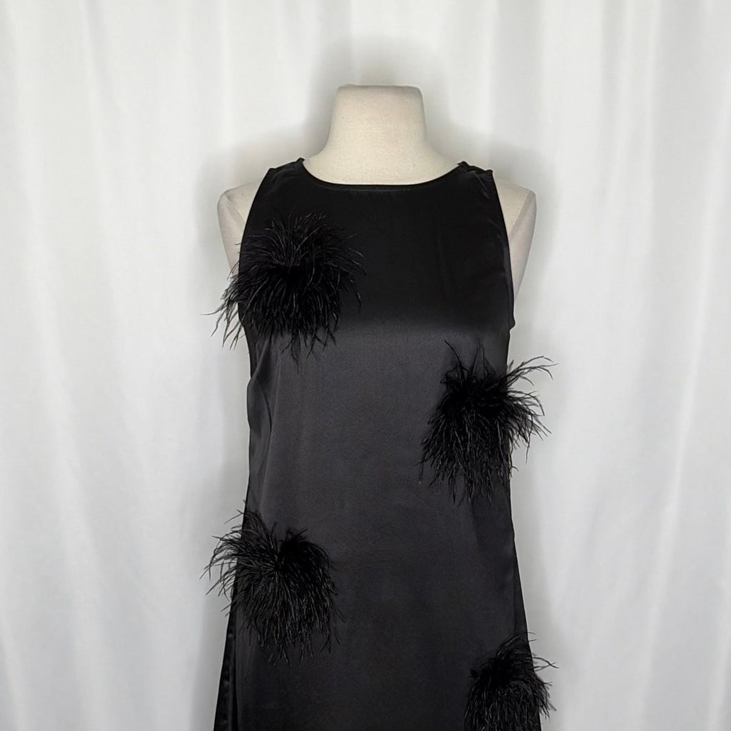 NWT!! FRANCES VALENTINE Feather Maxi Dress Solid Black Party Cocktails Small