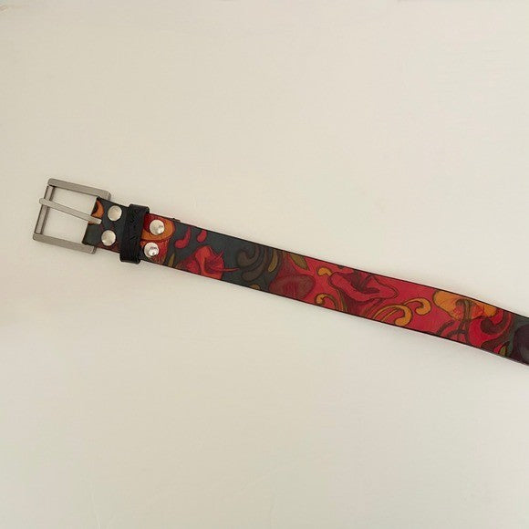 Unisex JON WYE Leather Floral Belt Western Retro Made in USA Men Women 46.5"