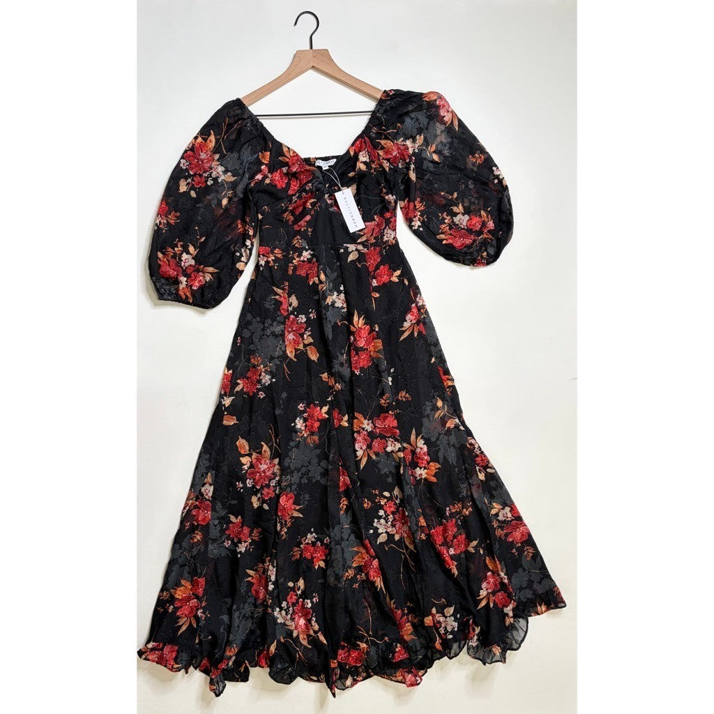 NWT!! BALTIC BORN Estefania Maxi Dress Black Floral Romantic Ruffle X-Small