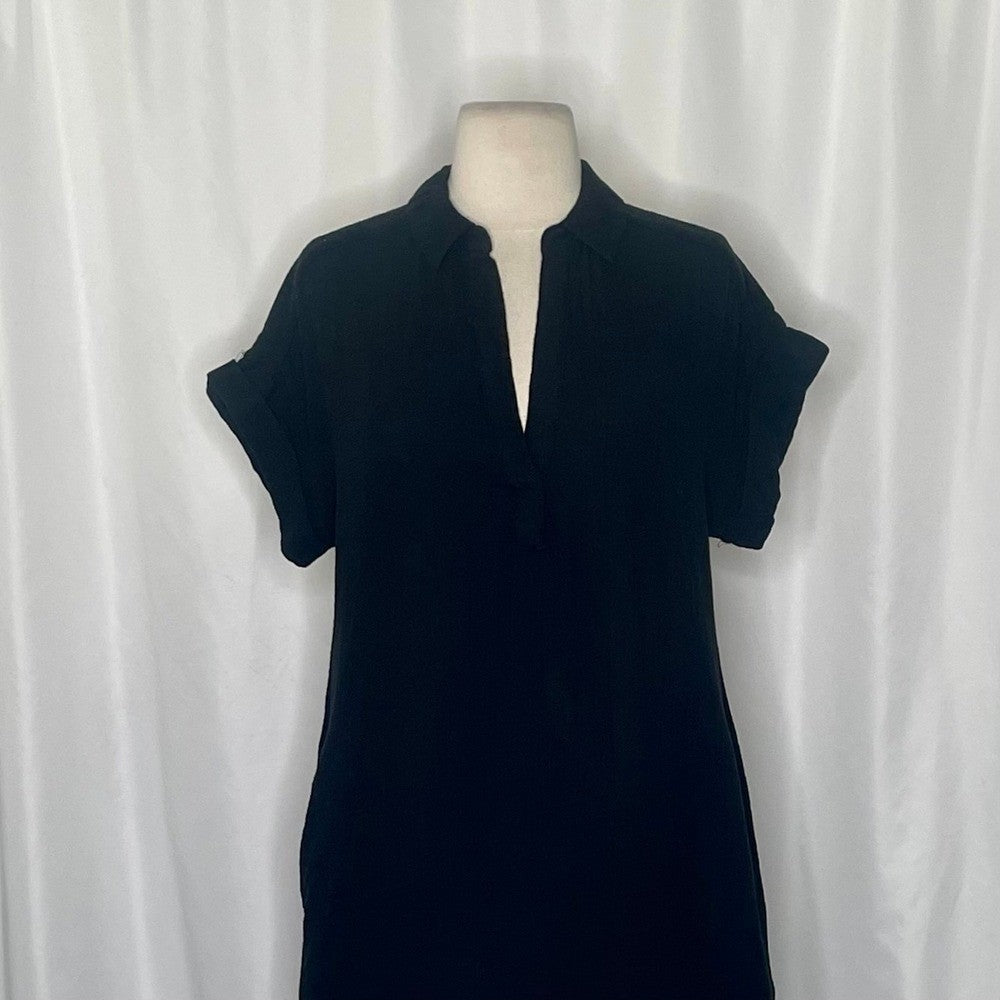 NWT!! J. CREW Factory Short Sleeve Popover Dress Solid Black Travel Vacation XS