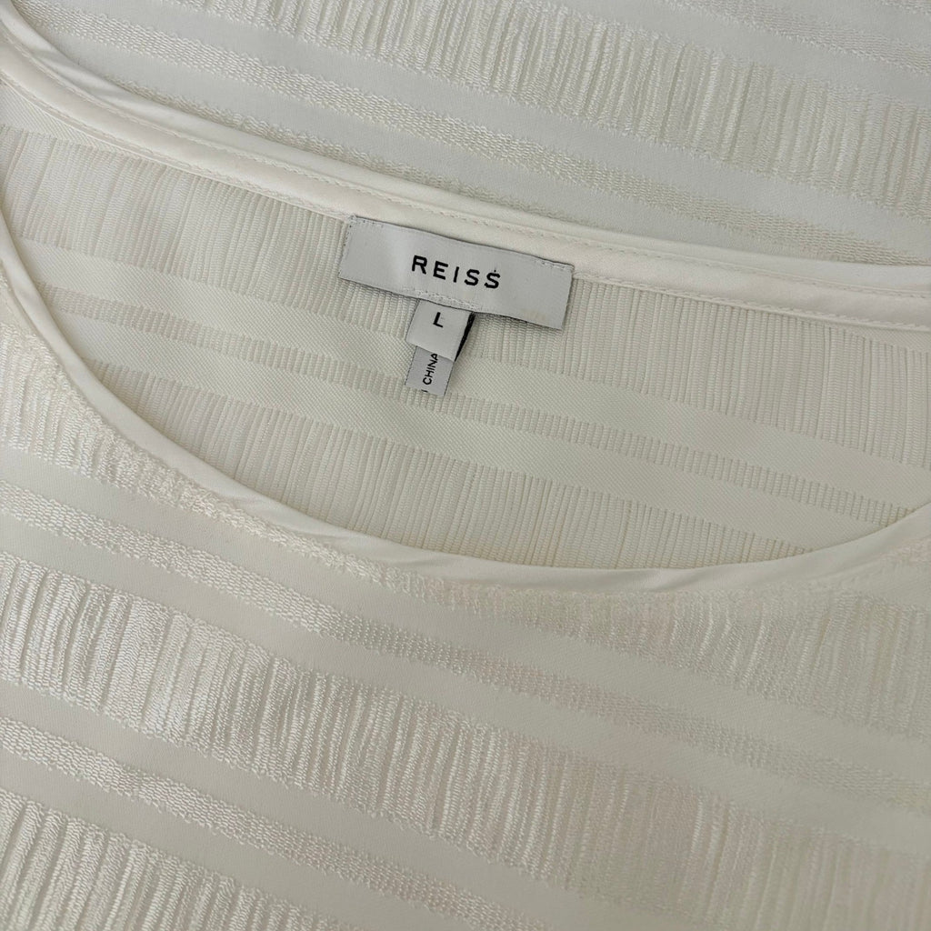 REISS Mandy Pleat-Detail Top Blouse White Solid Pullover Chic Professional Large