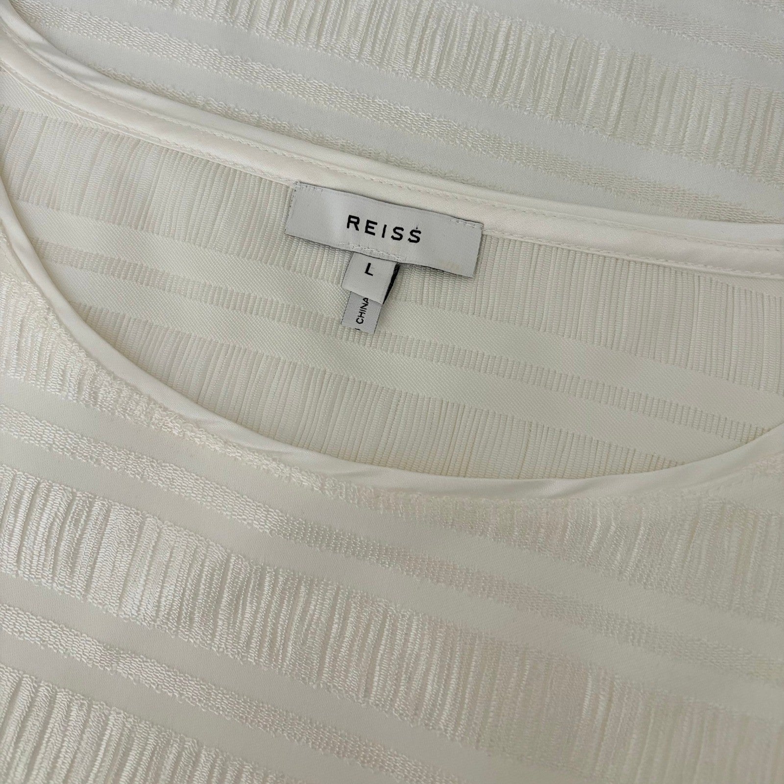 REISS Mandy Pleat-Detail Top Blouse White Solid Pullover Chic Professional Large