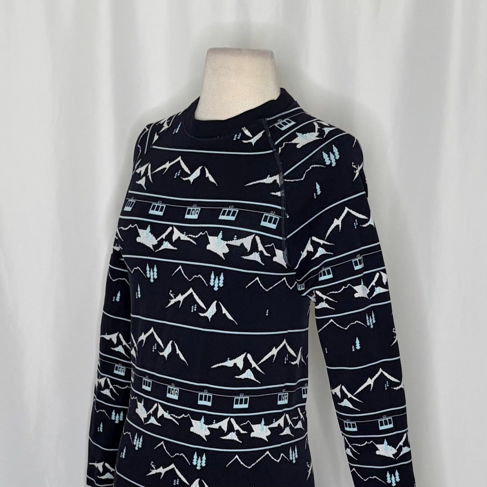 SWEATY BETTY Ski Lift Base Layer Jacquard Navy Blue Sporty Top Shirt Large