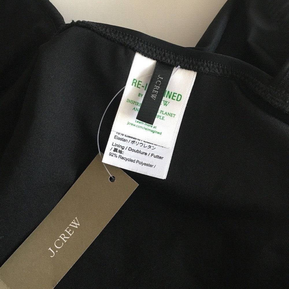 NWT!! J. CREW Black One Piece Plunge V-Neck Swimsuit Solid Classic Size 14