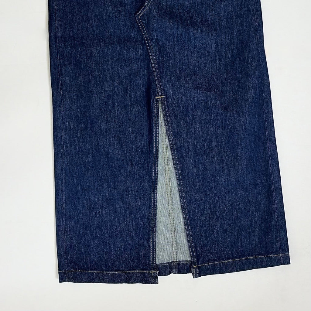 ZARA ZW Collection Denim Midi Skirt Contrast Suede Waistline Blue Pockets Small