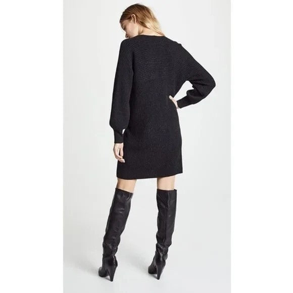 VINCE Cashmere Wool Grey Ribbed Knit Sweater Dress Raglan Sleeves Preppy Small