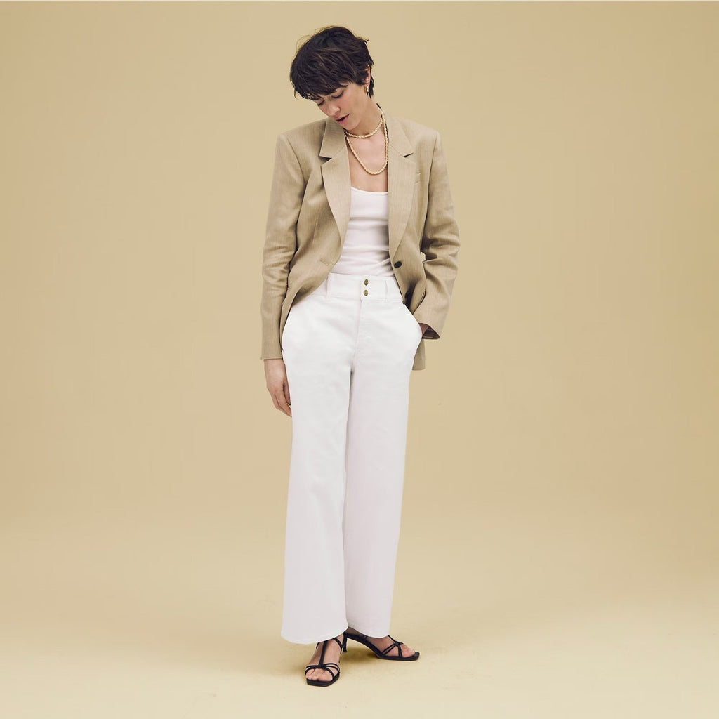 NWT!! J. CREW Slim Wide Leg Jeans Stacked Buttons Solid White Preppy Size 27