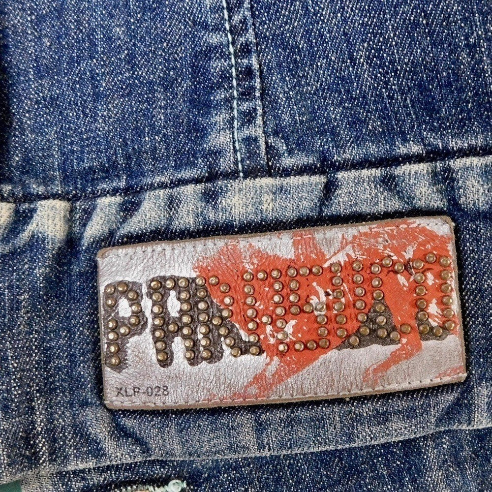 PARASUCO Embellished Distressed Denim Jacket Rhinestones Studded Pockets X-Small