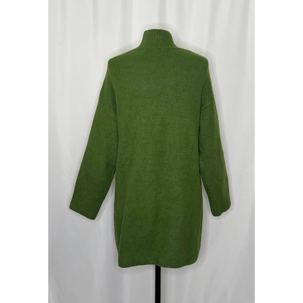 ZARA Green Wool Sweater Dress Mock Neckline Oversized Knitwear Solid X-Small