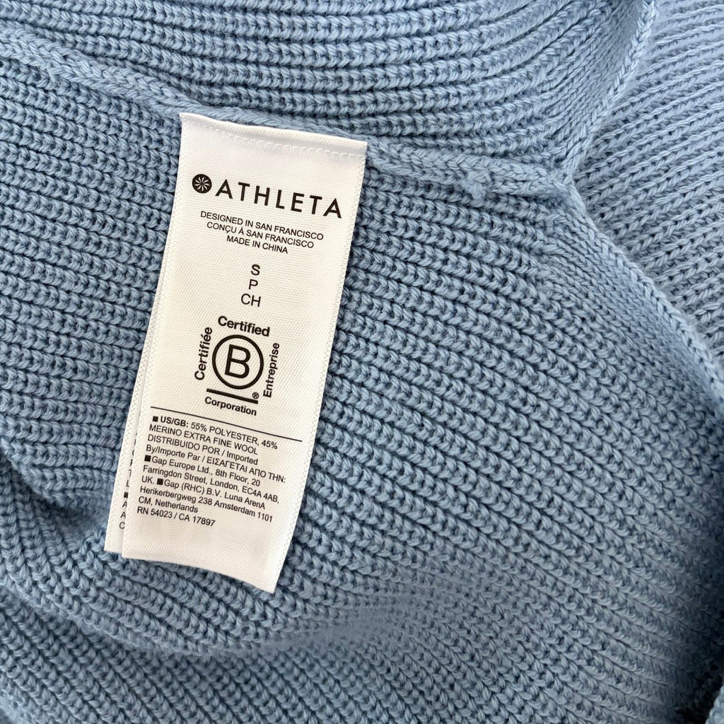 ATHLETA Hanover Refined Merino Wool V-Neck Sweater Solid Heron Blue Knit Small