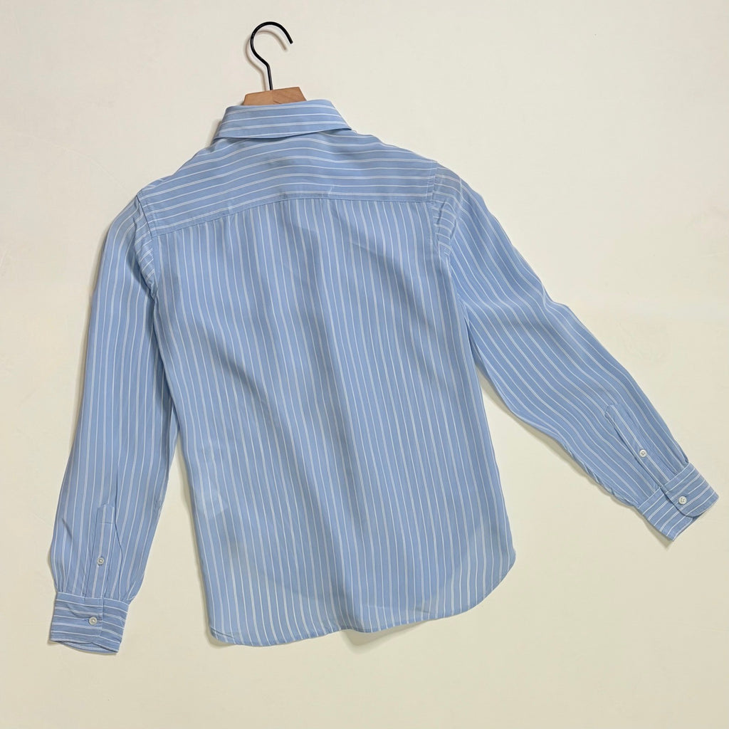 NWT!! J. CREW Jules Club Collar Shirt Striped Crepe De Chine Blue Stripe Size 00