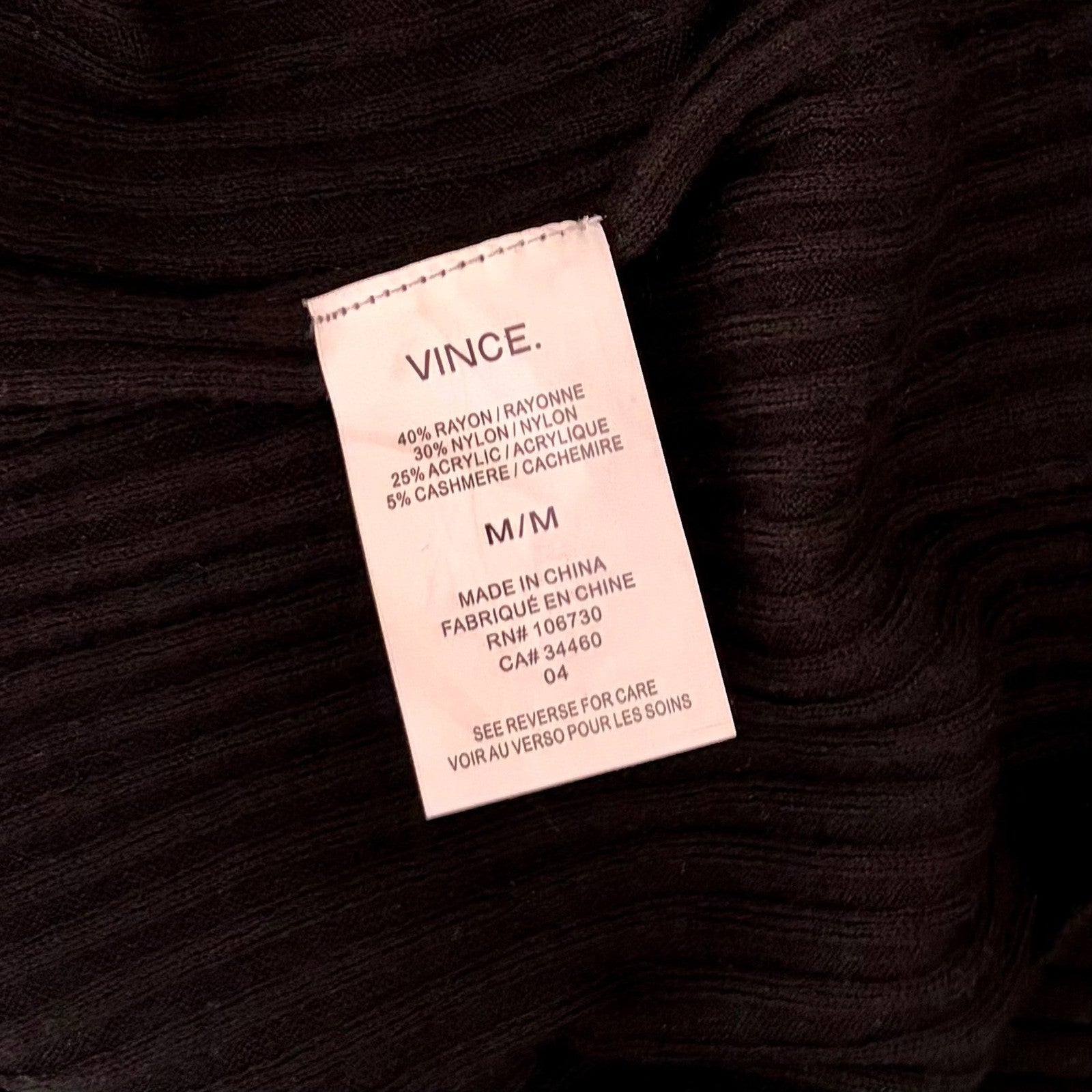 VINCE Black Cashmere Ribbed Turtleneck Knit Top Sweater Pullover Knitwear Medium