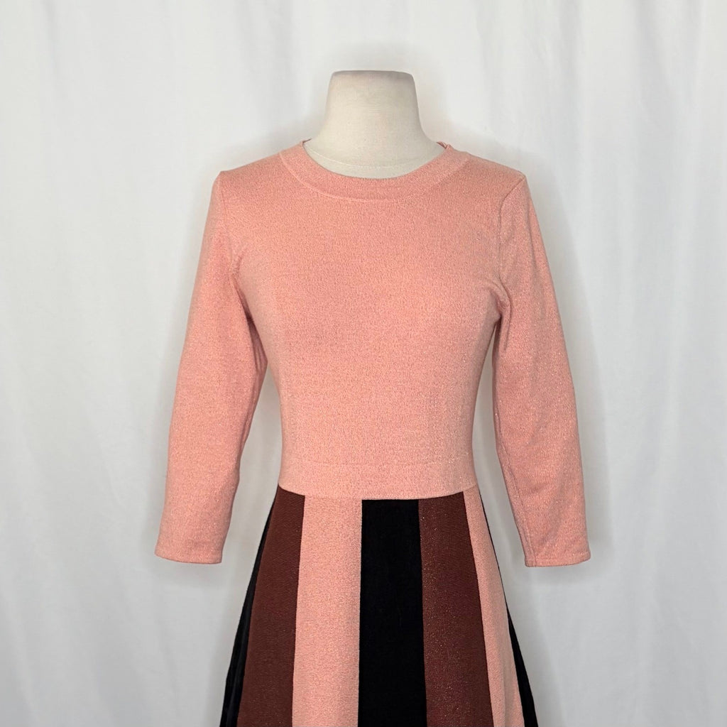 BODEN Rosemary Sparkle Knit Fit N' Flare Dress Pink Chocolate Brown US Size 6