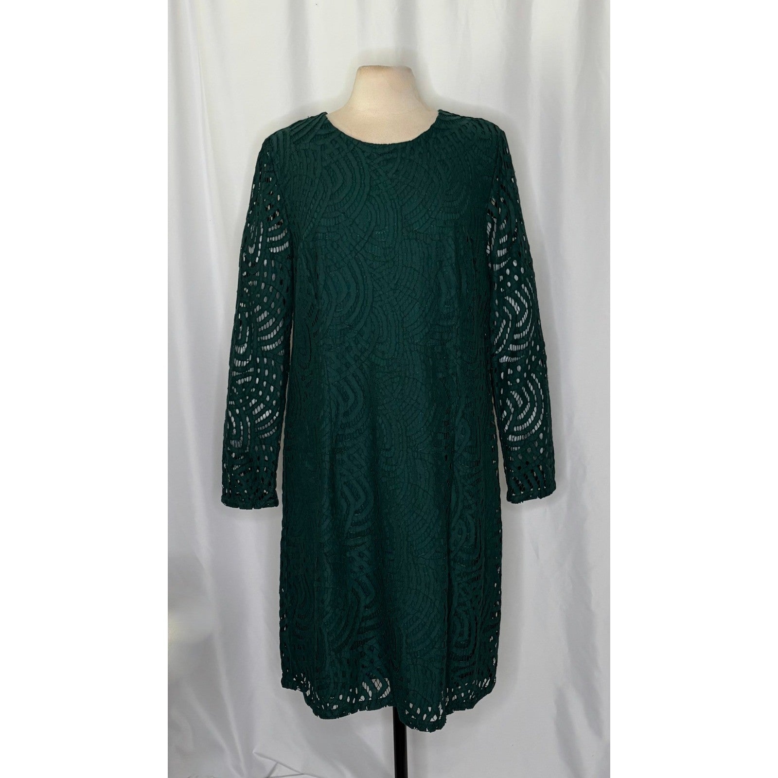 BODEN Zeta Emerald Green Lace Shift Dress Preppy Office Coquette Business 16