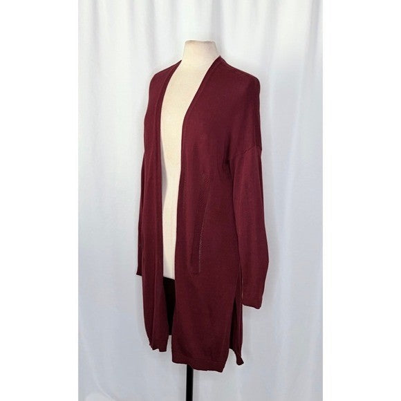 By ANTHROPOLOGIE Pointelle Long Cardigan Sweater Purple Burgundy Cottage Medium