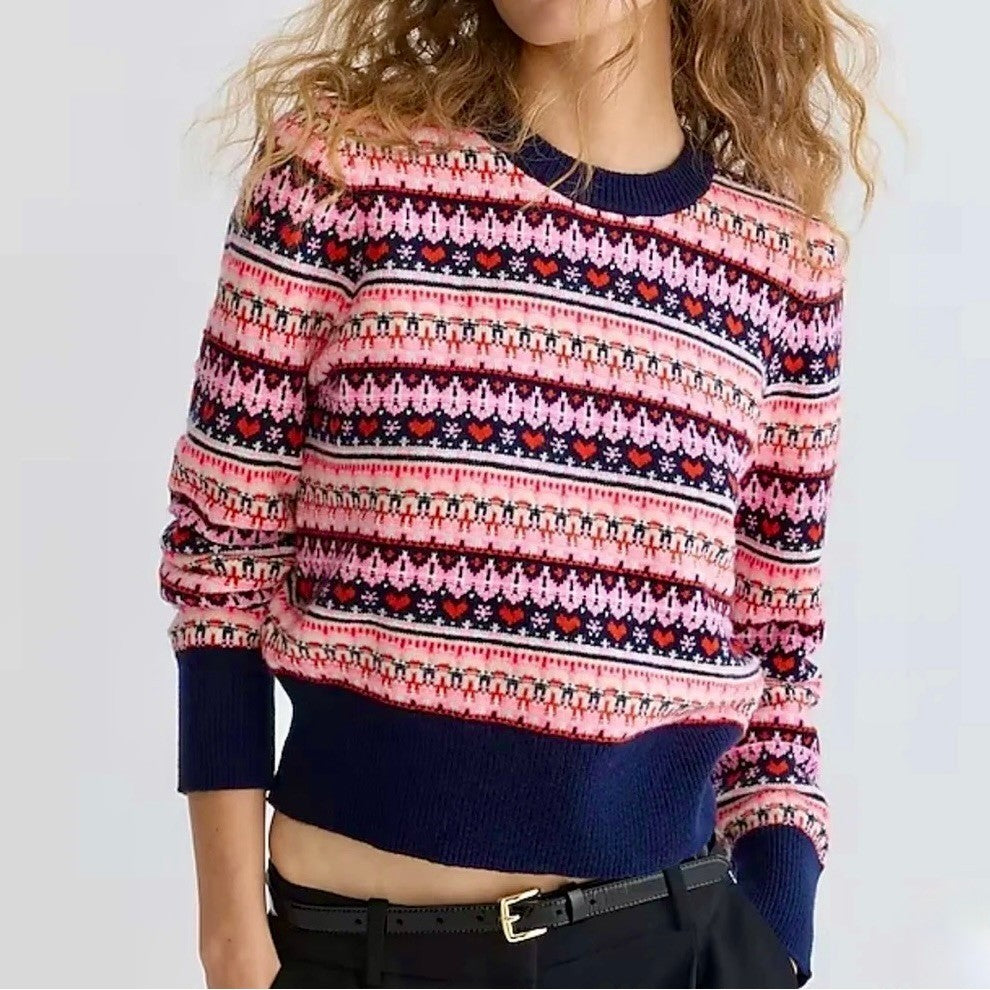 NWT!! J. CREW Fair Isle Crewneck Sweater Lambswool Wool Knit Blend XX-Small XXS