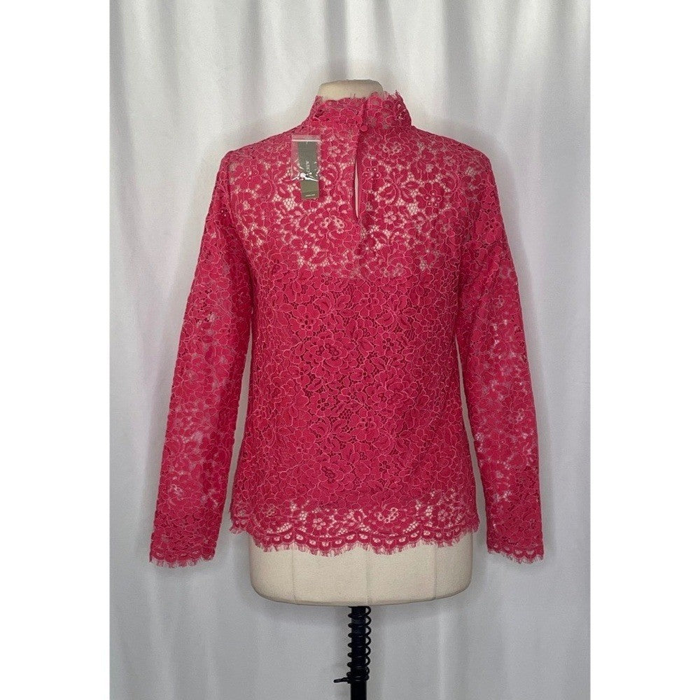 NWT!! J. CREW Scalloped Lace Mockneck Top Blouse Dragon Fruit Pink Size 14