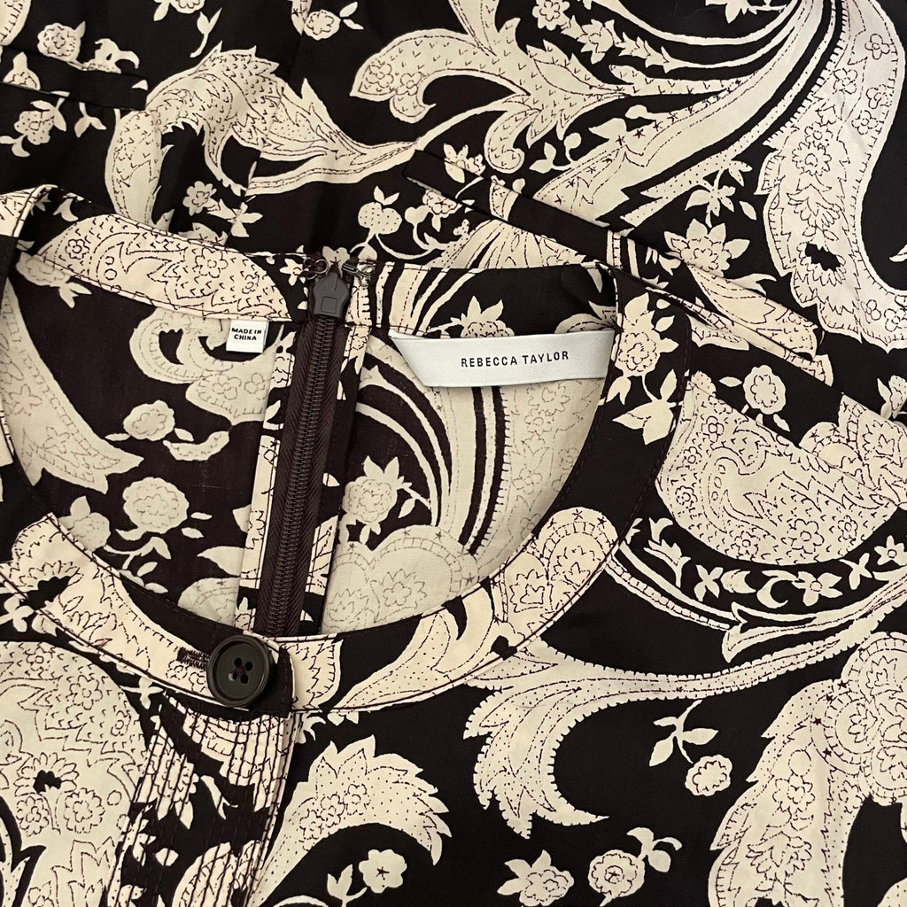 REBECCA TAYLOR Paisley Jumpsuit Scroll Paisley Espresso Belted Brown Medium