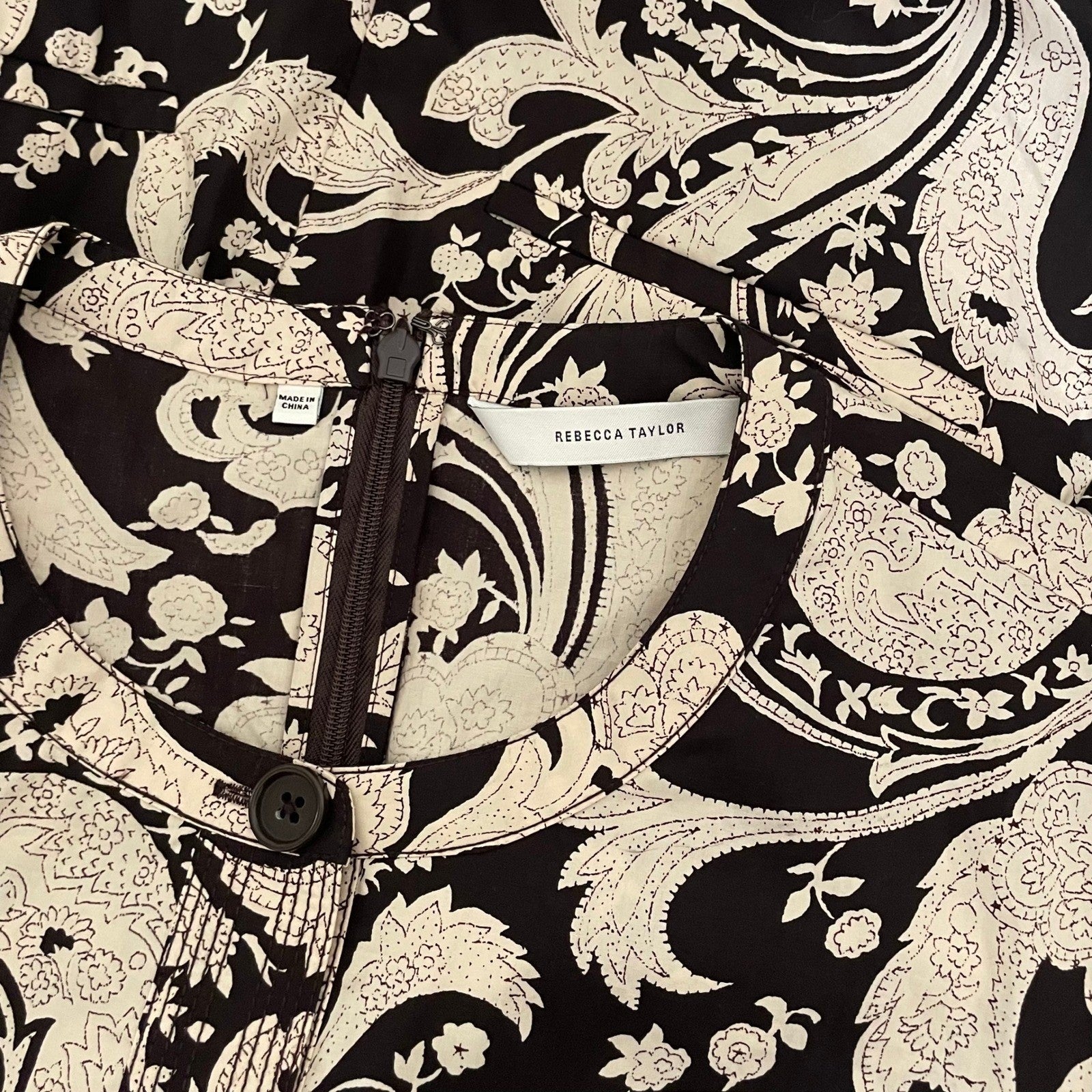 REBECCA TAYLOR Paisley Jumpsuit Scroll Paisley Espresso Belted Brown Medium