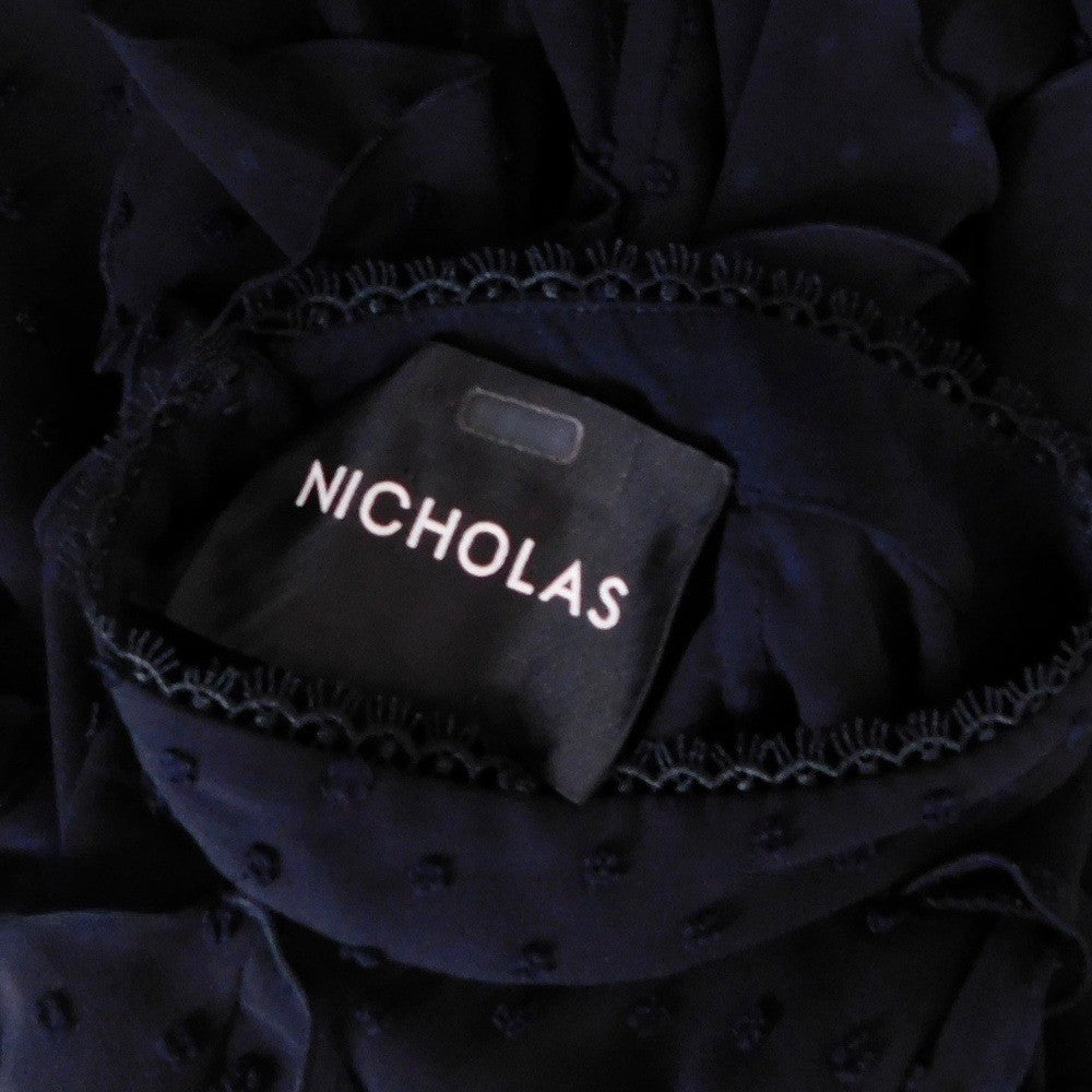 NICHOLAS Navy Blue Swiss Dot Cutout Cold Shoulder Top Blouse Ruffle Size 0