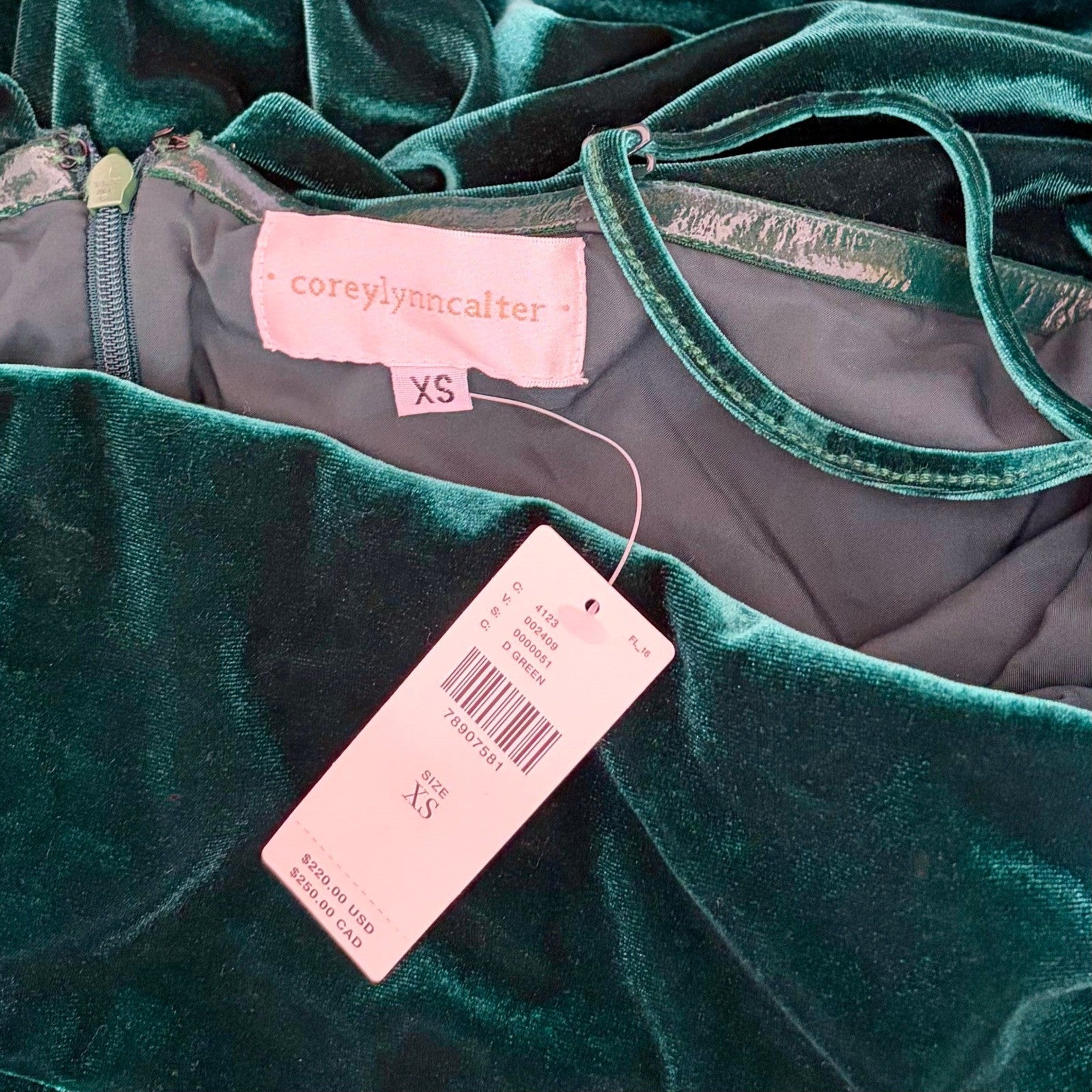 NWT!! Anthropologie COREY LYNN CALTER Green Velvet Wide Leg Jumpsuit X-Small