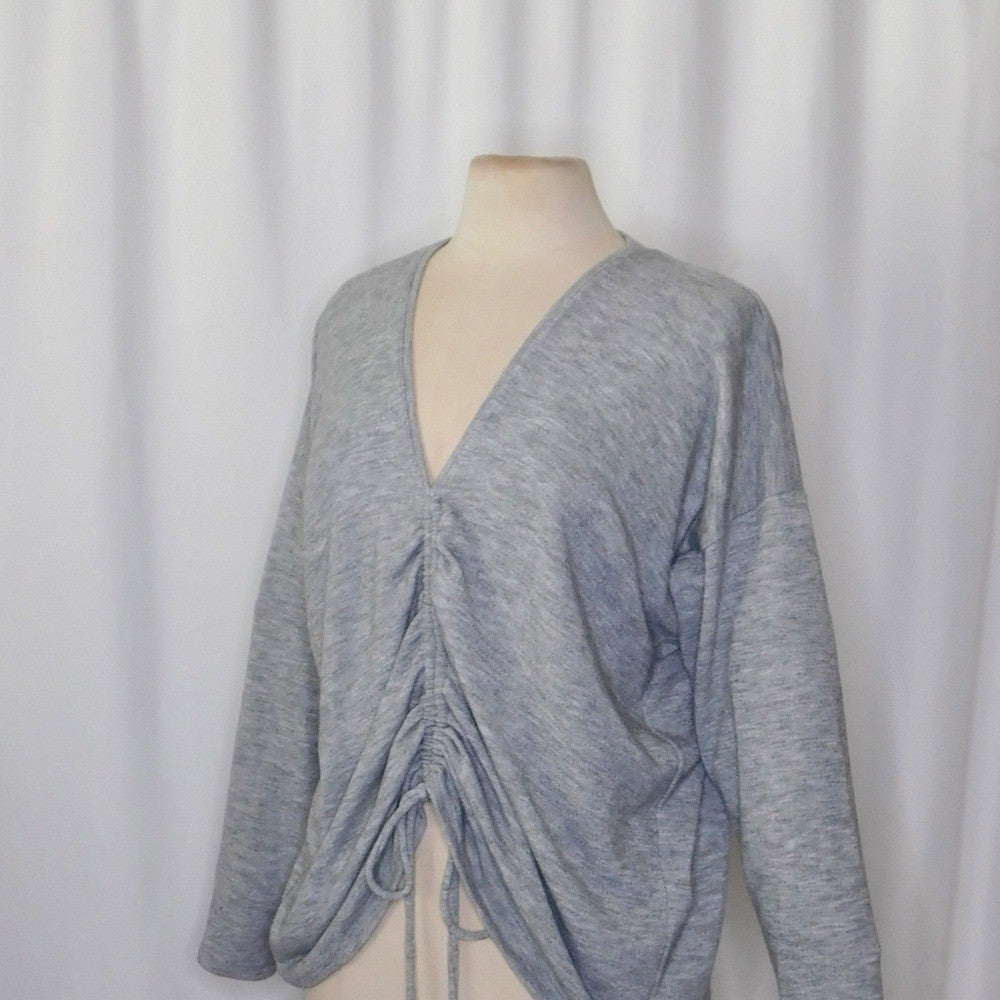 ZARA Heathered Gray Cinched Sweater V Neck Pullover Cinchable Cinched Top Large
