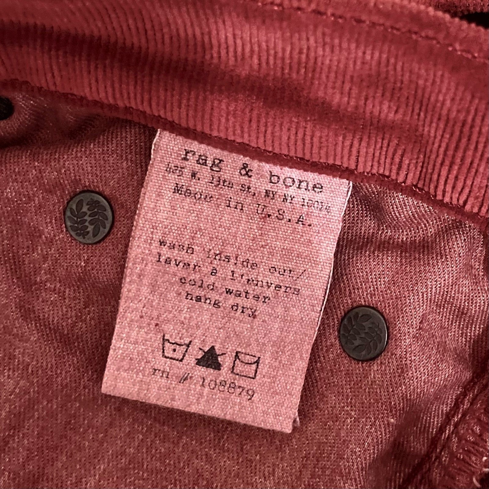 RAG & BONE The Skinny Cord Stretch Corduroy Pants Solid Clay Streetwear Size 27
