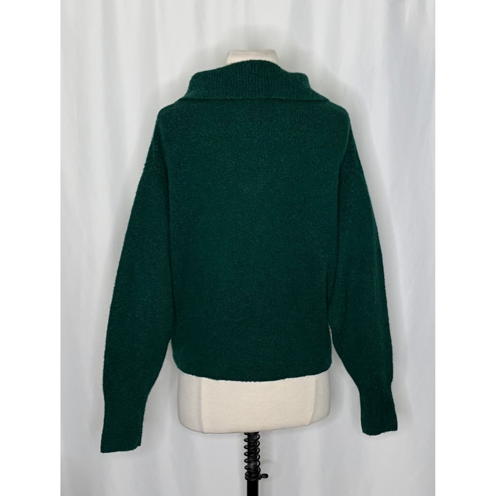 J. CREW Relaxed Half Zip Stretch Sweater Merino Wool Alpaca Dark Spruce Green M