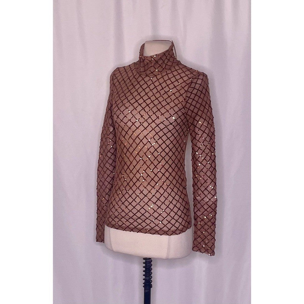 NWT!! Anthropologie PILCRO Turtleneck Sequin Top Shirt Bronze Party Glam X-Small