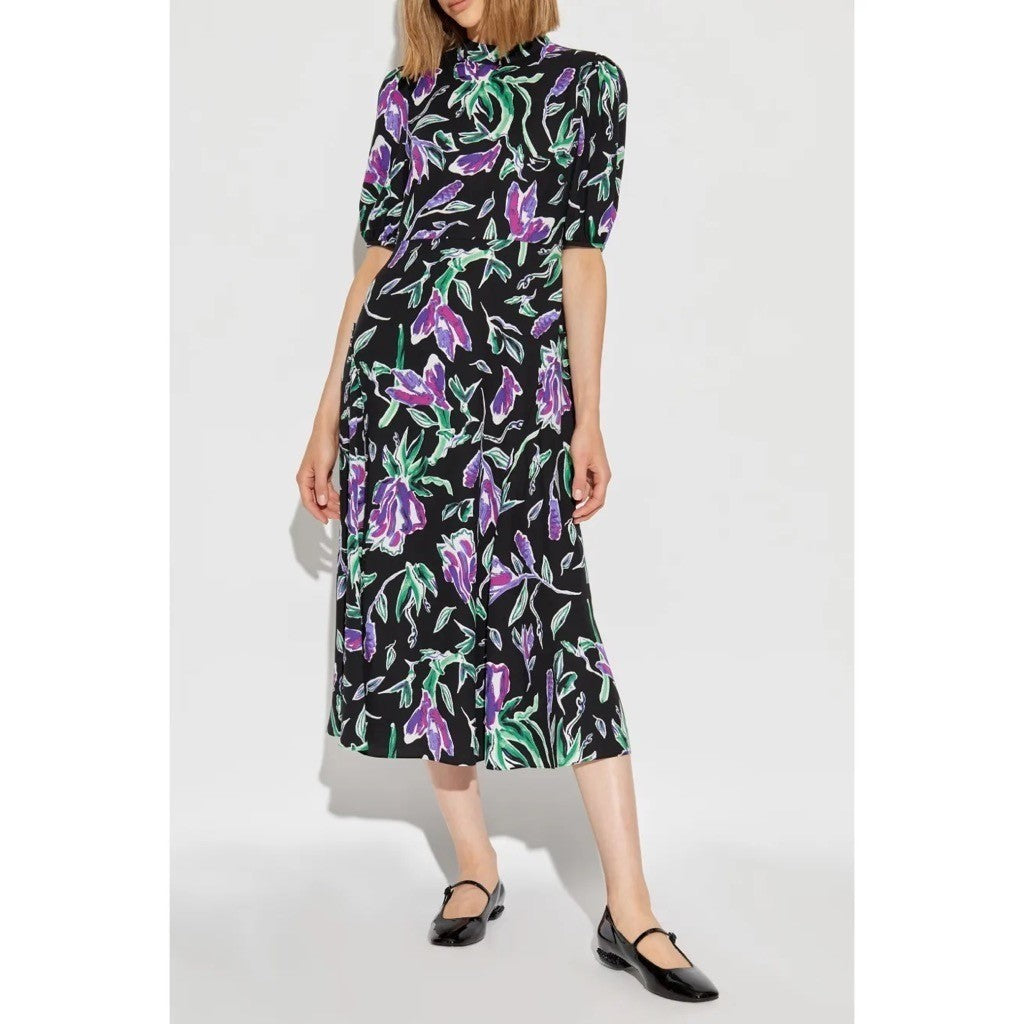 NWT!! DVF DIANE VON FURSTENBURG Nella Dress Violet Floral Midi Spring Size 2