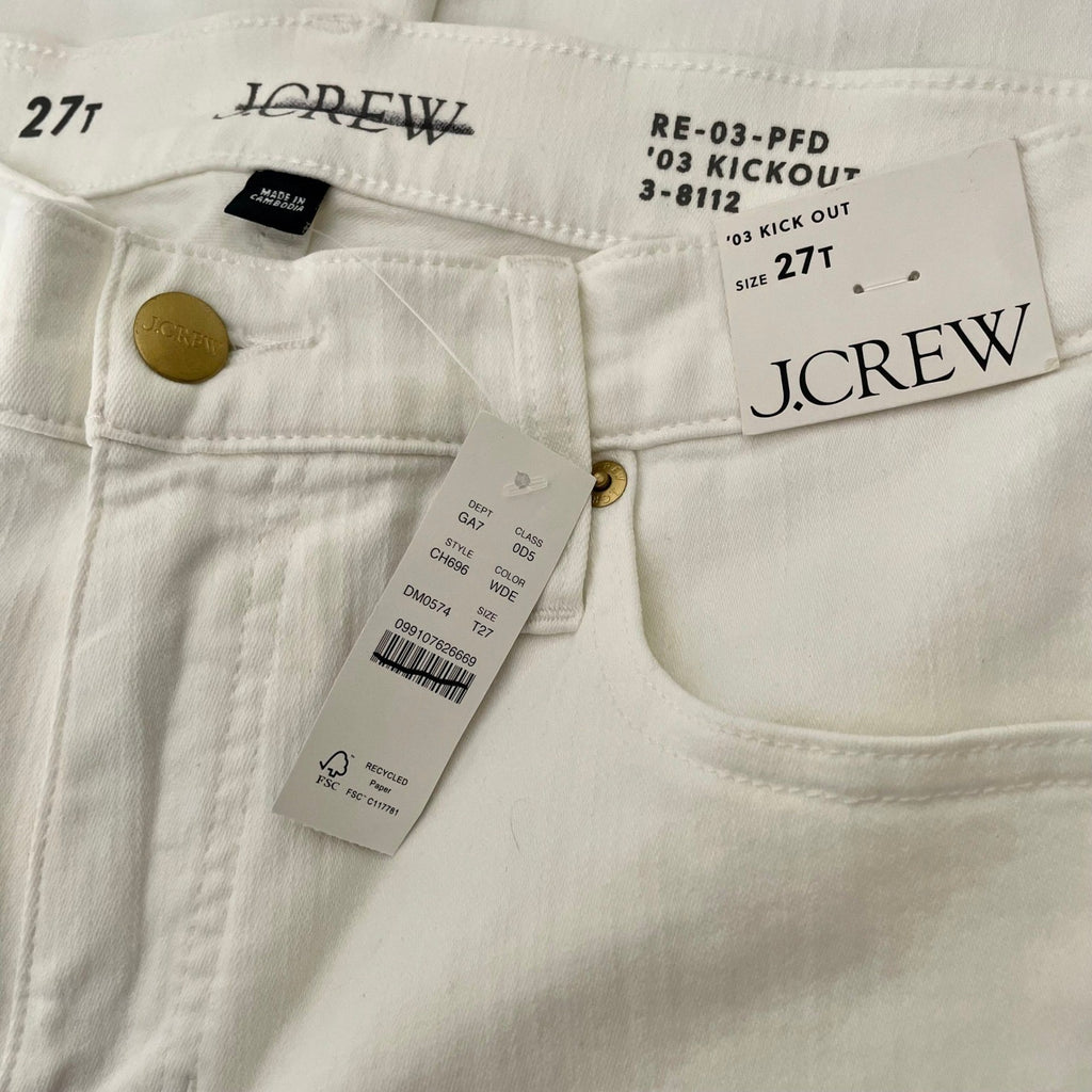 NWT!! J. CREW Mid Rise Kickout Jeans Denim White Stretch Solid Cropped 27 Tall