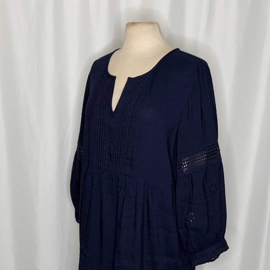 TOMMY BAHAMA St. Lucia Split Neck Dress Navy Blue Mare Embroidered X-Large