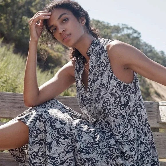 NEW!! Anthropologie MAEVE Marya Tiered Maxi Dress Black Botanical Print Small