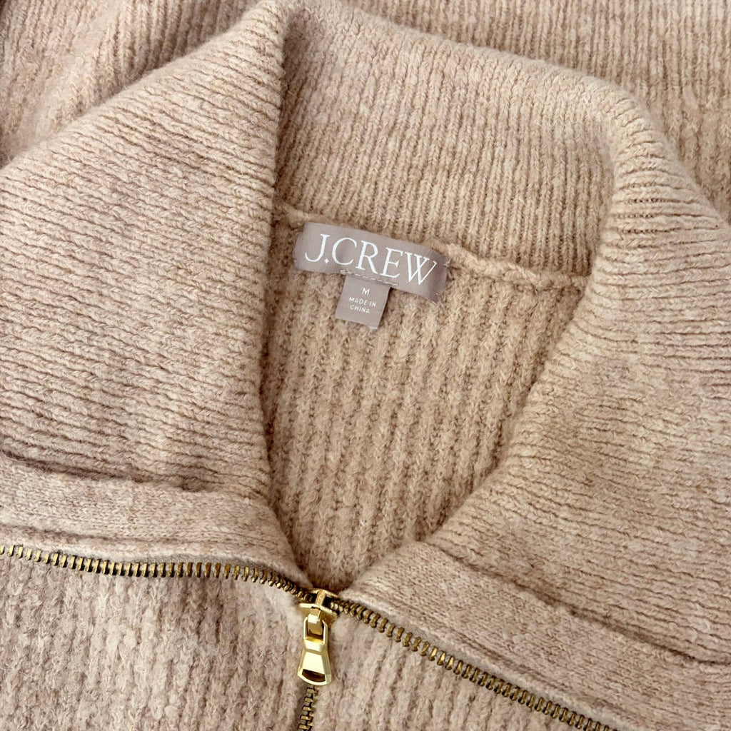 J. CREW Half Zip Stretch Sweater Merino Wool Alpaca Heathered Stone Knit Medium