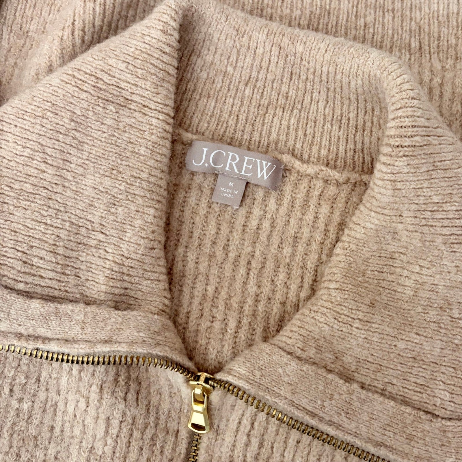J. CREW Half Zip Stretch Sweater Merino Wool Alpaca Heathered Stone Knit Medium