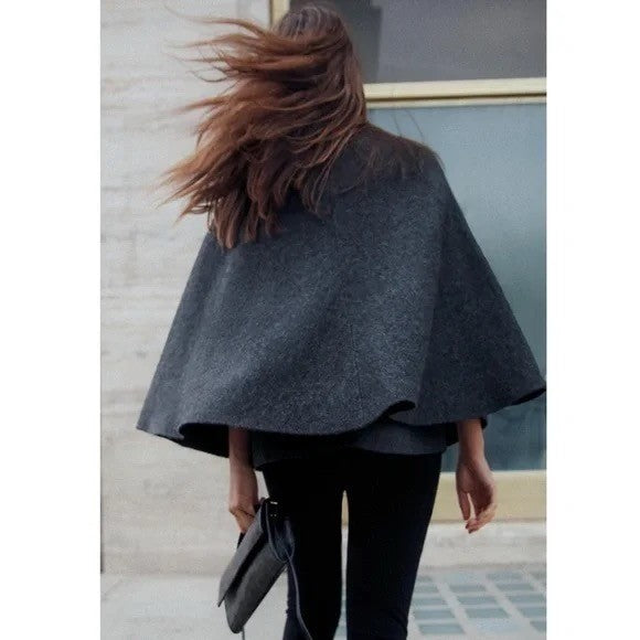 ZARA Charcoal Grey Wool Blend Cape Sweater Knitwear Knit Minimalist Medium
