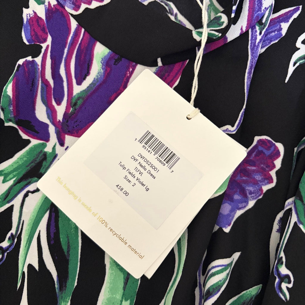 NWT!! DVF DIANE VON FURSTENBURG Nella Dress Violet Floral Midi Spring Size 2