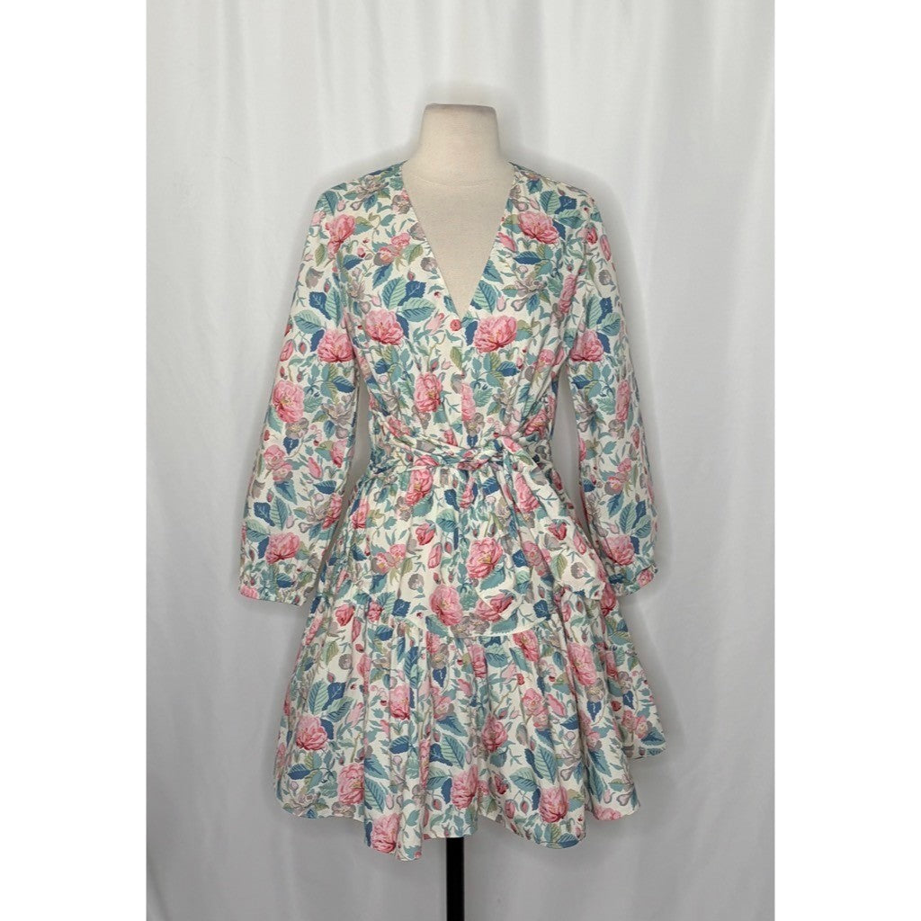La Vie REBECCA TAYLOR Paint Garden Floral Dress Tie Waist Mini Spring Medium