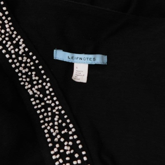Anthropologie LEIFNOTES Twirled Trim Beaded Kimono Cardigan Sweater Black Small