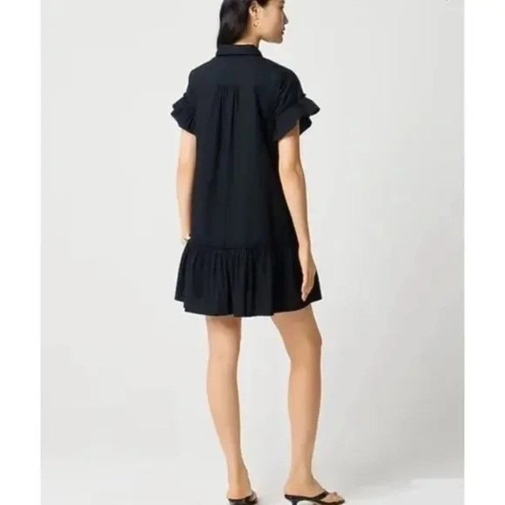 NWT!! J. CREW Factory Ruffle Sleeve Mini Shirtdress Solid Black 2P 2 Petite