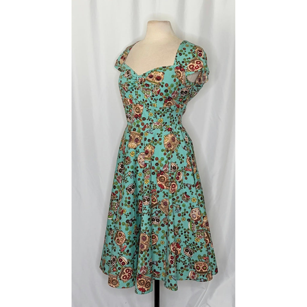 HELL BUNNY Sasha Sugar Skull Dress Dia De Los Muertos Rockabilly Retro Large