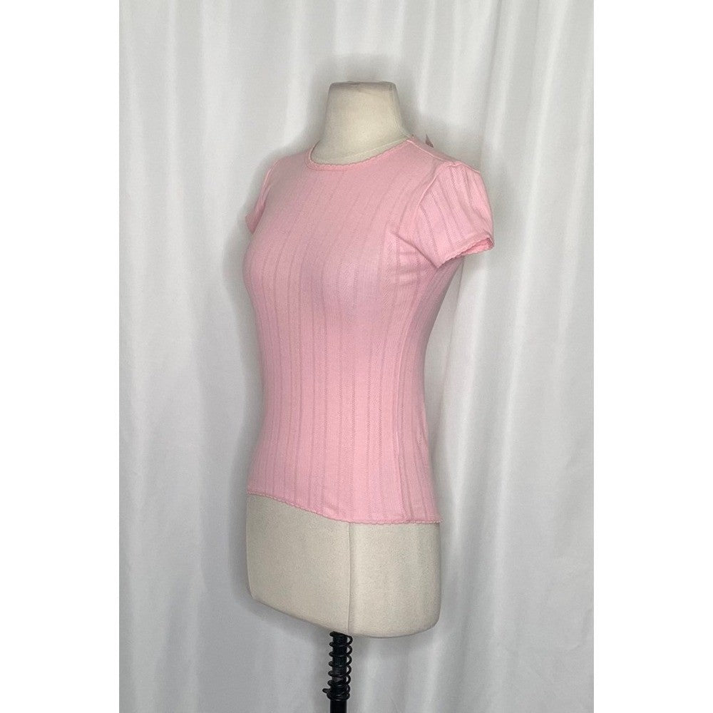 NWT! J. CREW Pointelle Short Sleeve T-Shirt Top Solid Pink Knit XXS XX-Small
