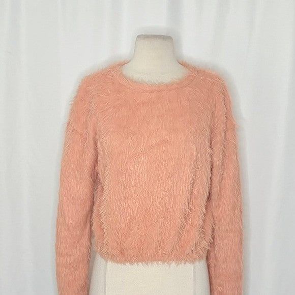 ZARA Pink Fuzzy Shag Pullover Sweater Cropped Blogger Favorite Knitwear Small