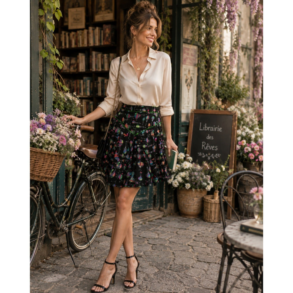 Anthropologie ANNA SUI Montgolfier Silk Skirt Hot Air Balloon Print Size 6